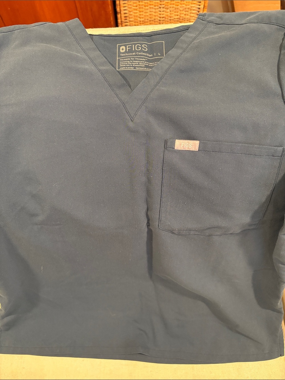 Figs Navy V-Neck Scrub Top with Chest Pocket